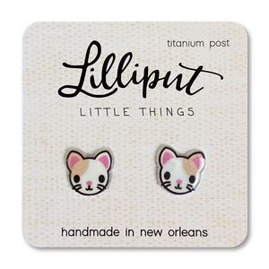 Kitty Cat Earrings (Tan & White)